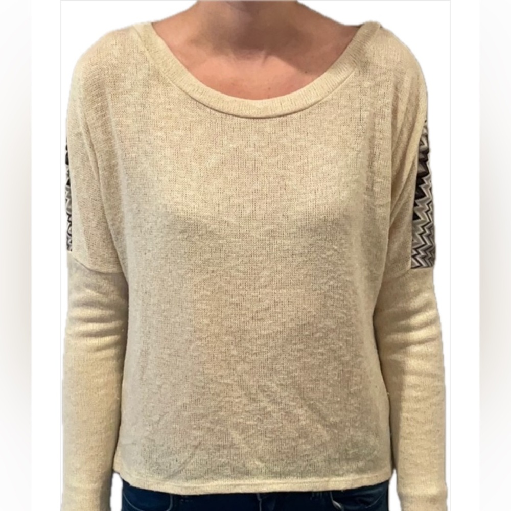 Vintage Havana Knit Cream Sweater Chevron Back